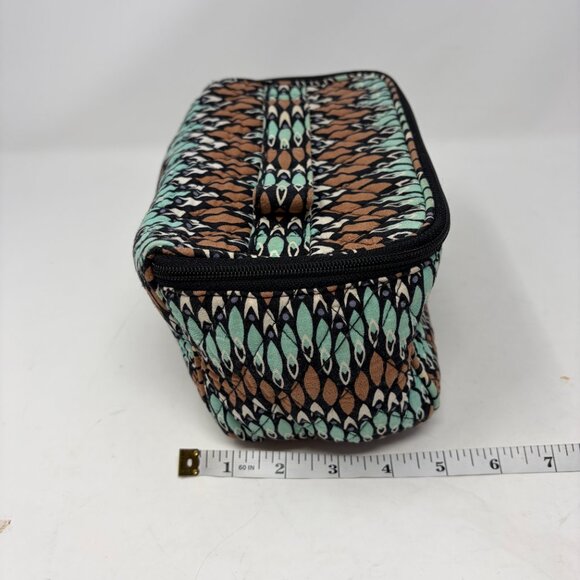 Vera Bradley travel case toiletries cosmetics tan mint blue geometric quilted - Picture 11 of 12